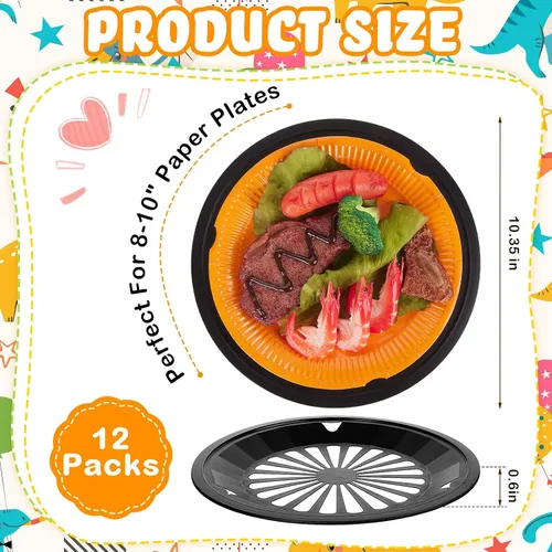 Vista 2 de Tessco for you 12 piezas de soportes reutilizables de plástico para platos de papel de 10 pulgadas, juego de soportes de plástico resistentes