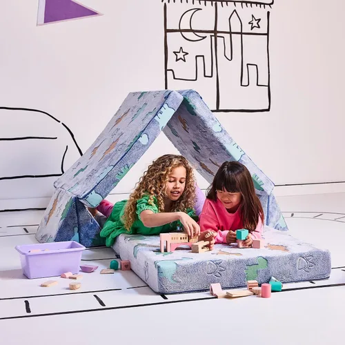 Vista 2 de Sofá Convertible y Plegable para Jugar de YOURIGAMI para Niños y Niños Pequeños, Diseño Modular de Espuma Duradera, Dinosaurio que Brilla