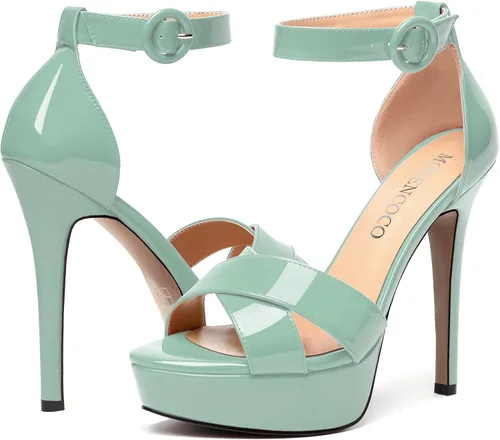 Vista 55 de MODENCOCO Sandalias de boda con correa de tobillo sexy para mujer, con plataforma y puntera abierta, tacón de aguja y tacón alto, zapatos de vestir