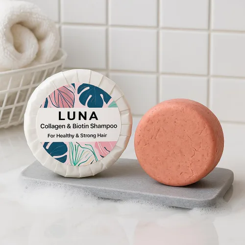 Vista 3 de Nature Skin Shop Luna - Barra de champú fortalecedora de colágeno y biotina, champú sólido voluminizador para cabello fino, adelgazamiento y débil