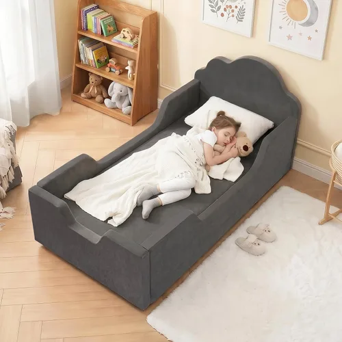 Vista 10 de Fvkind Toddler Floor Bed, No Assembly Foam Bed with Guardrails, Grey