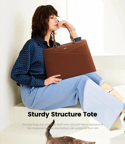 Vista 7 de LOVEVOOK Bolsa de mano para laptop para mujer, bolsa de trabajo de cuero para negocios, oficina, maletín para computadora con pequeño clutch, apto