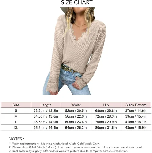 Vista 3 de Blusa de punto de poliéster con cuello en V y manga larga para mujer, suéter de encaje para otoño e invierno