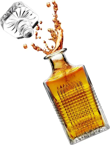 Vista 4 de Decantador de vidrio de 25 onzas con tapón geométrico hermético, decantador de whisky para vino, bourbon, brandy, licor, jugo, agua, enjuague bucal