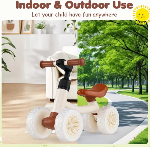 Vista 4 de Baby Walker Bike de 1 año con 4 ruedas luminosas blancas