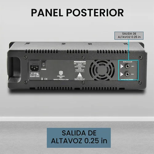 Vista 4 de PRORECK MX8 2500 P.M.P.O Mezclador Compacto de Estudio Alimentado de 8 Canales con Efectos Integrados e Interfaz de Audio USB