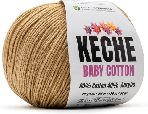 Vista 15 de Keche Hilo de Algodón, 60% Algodón 40% Hilo Acrílico, Hilo de Algodón Suave para Crochet y Tejer, Hilo Amigurumi 1 Madeja/Bola 1.76 Oz (50g) / 180