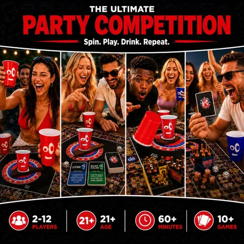 Vista 3 de Juego de tablero: combina juegos clásicos y nuevos para beber y para adultos: pong de cerveza, dar la vuelta al vaso, juegos de cartas de reyes