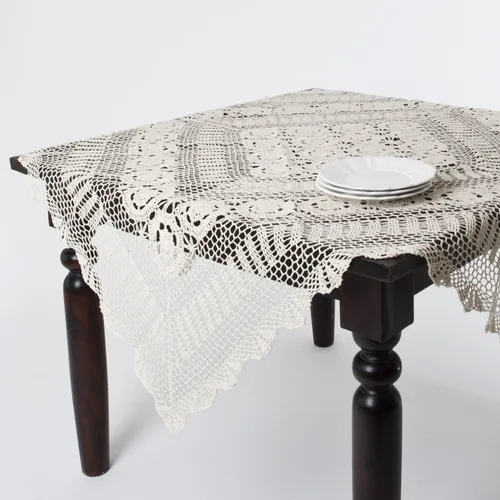 Vista 11 de Fennco Styles - Mantel de algodón hecho a mano con encaje de ganchillo