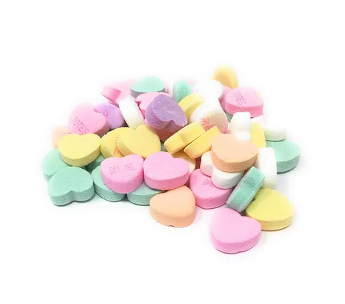 Vista 2 de Candy Shop Conversation Hearts, colores pastel surtidos, sabores dulces afrutados, bolsa de 4 libras