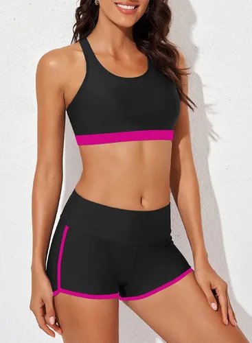 Vista 3 de Aleumdr Traje de baño deportivo de 3 piezas para mujer con pantalones cortos, camiseta sin mangas con brasier deportivo y pantalones cortos