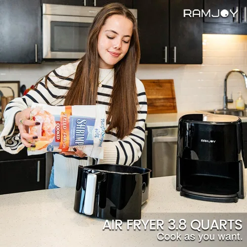 Vista 10 de [Usado] RAMJOY Freidora de aire de 3.6 litros para 1-2 personas, 8 funciones en 1, freír al aire, asar, hornear, tostar, precalentar, agitar