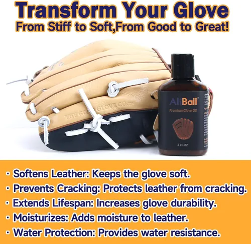 Vista 5 de AliBall Kit de rotura de guantes de béisbol, juego completo con mazo de guantes, aceite, acondicionador, envoltura, cepillo y tela, suaviza y da