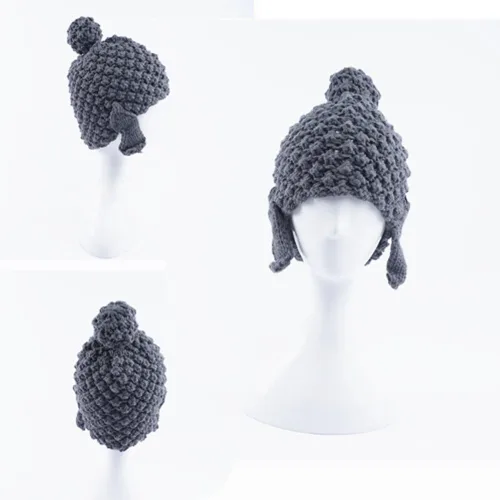 Vista 3 de Gorro de punto hecho a mano con cabeza de Buda para mujer, para invierno, patinaje, camping, senderismo, gorro cálido