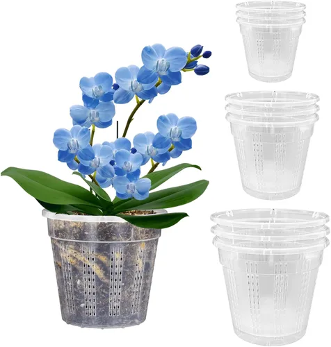 Vista 9 de Maceta de orquídeas con platillos, 4 de cada una de 4.3" y 5.5" macetas de orquídeas con agujeros, 8 piezas de macetas de plástico transparente