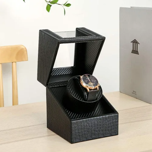 Vista 7 de Automatic Single Watch Winder with Quiet Japanese Motor,AC Adapter or Battery Powered,Premium Leather Exterior and Soft Flexible Watch Pillows for