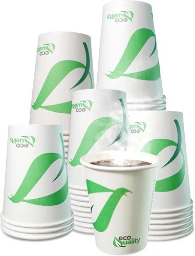 Vista 3 de Vasos de papel compostables de 10 onzas – Tazas de café de papel blanco biodegradables desechables con forro PLA – Tazas ecológicas para bebidas
