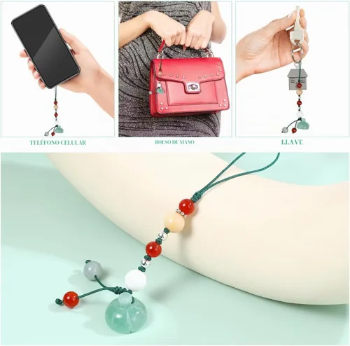 Vista 7 de Hemobllo Abalorio para teléfono – Jade Lotus Phone Charm Strap Agate Mobile Phone Pendant Decorativo Teléfono Celular Accesorios para Llavero