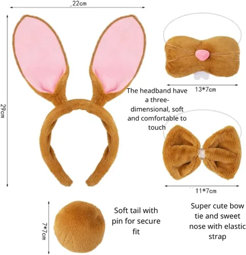 Vista 13 de Kirei Sui Diadema de conejo para niños, diseño de cola de moño y cola de 3 piezas