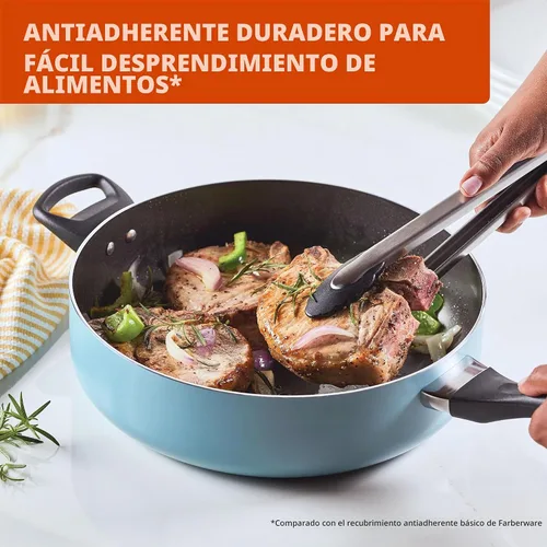 Vista 5 de Farberware Olla grande antiadherente apta para lavavajillas/sartén con asa auxiliar - aluminio, 6 cuartos, azul 2-Aguamarina