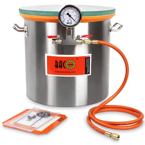 Vista 9 de BACOENG Cámara de vacío de acero inoxidable de 1.5 galones con tapa de vidrio templado perfecta para estabilizar madera, desgasificar siliconas