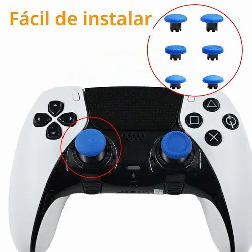 Vista 4 de Paletas de repuesto 6 en 1 para controlador PS5 Dualsense, palancas para controlador de borde PS5, piezas de accesorios para PS5 Dualsense Edge Azul