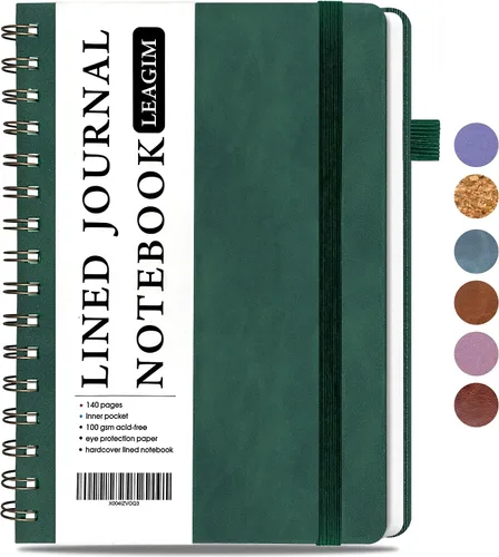 Vista 11 de LEAGIM Cuaderno rayado en espiral para mujeres y hombres, cuaderno de tapa dura con rayas universitarias para trabajo y toma de notas, diarios