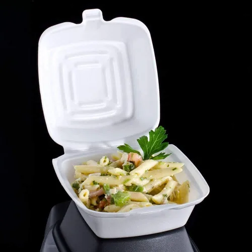 Vista 4 de Mr Miracle Recipientes de espuma de 6 x 6 pulgadas, contenedores desechables de espuma de poliestireno para alimentos, tapa con bisagras, 50