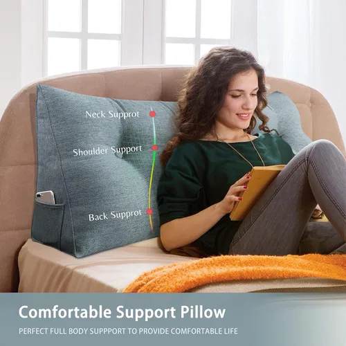 Vista 2 de VERCART Almohada de cuña triangular para cabecero de cama, almohada de cuña para cama de descanso, almohada de lectura, relleno de hueco, cojín
