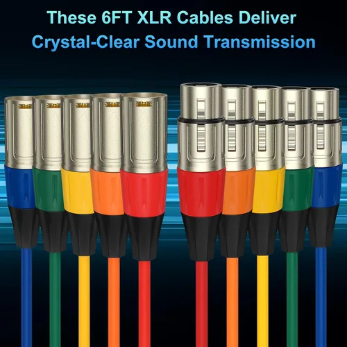Vista 7 de J&D Cable de micrófono XLR, chapado en oro, resistente, equilibrado, de 3 pines, XLR macho a hembra, cable de micrófono de color para mezclador