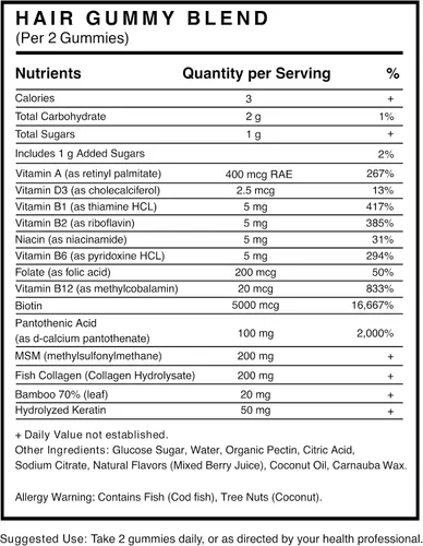 Vista 6 de RE:ROOT Gomitas para el crecimiento del cabello, 5,000 mcg de biotina con colágeno, queratina y MSM, soporte para cabello, piel y uñas, 60 gomitas