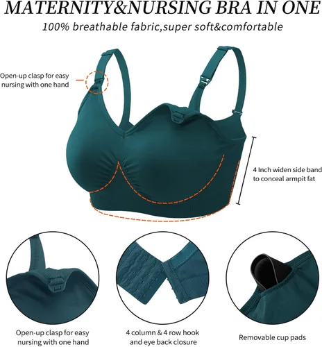 Vista 3 de Nursing Bras for Breastfeeding 3 Pack Seamless Maternity Bras Pregnancy Sleep Bralette with Extra Bra Extenders and Clips