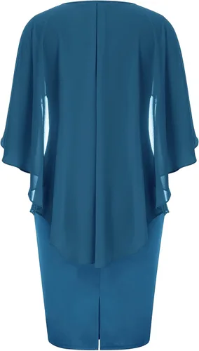 Vista 2 de Hanna Nikole Vestidos de lentejuelas para mujer, de gasa, con volantes, manga de capa, para fiesta, club, cóctel