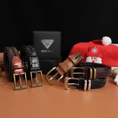 Vista 7 de Cinturón de cuero trenzado para hombre, jeans casuales, golf, hebilla de aleación tejida de cuero para hombre, cinturones trenzados a mano, regalo
