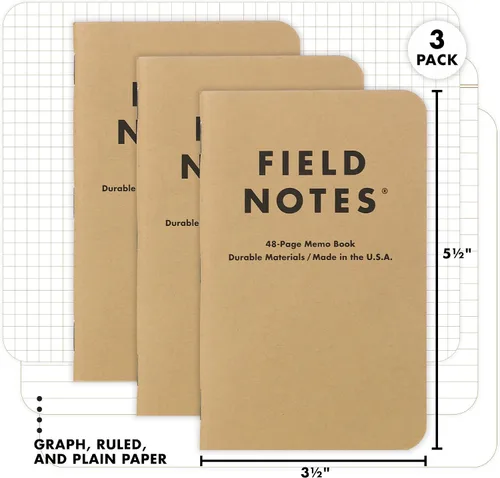 Vista 2 de Field Notes: Paquete Original de Kraft de 3 - Papel Mixto (1 Gráfico/Cuadrícula, 1 Rayado/Lineado, 1 Liso/Blanco) Cuadernos de Notas - Cuadernos