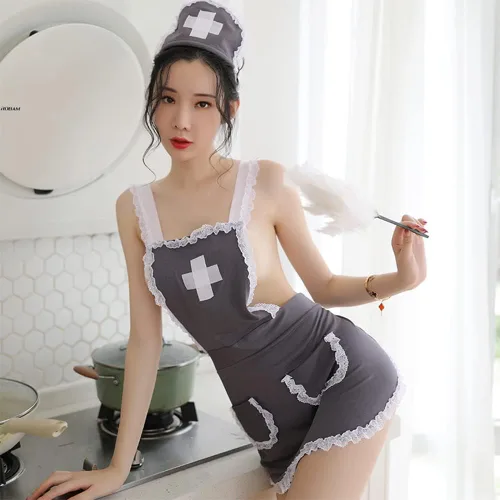 Vista 3 de Traje de enfermera sexy para mujer, vestido de cosplay de anime, talla única