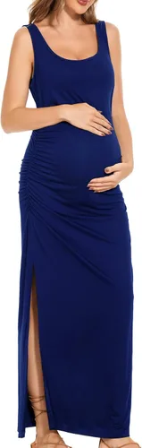 Vista 3 de Smallshow Vestido de maternidad largo dividido para mujer, ropa de embarazo fruncida