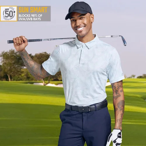Vista 4 de Camisas de golf para hombre, secado rápido, manga corta, estampado de manga corta, que absorbe la humedad