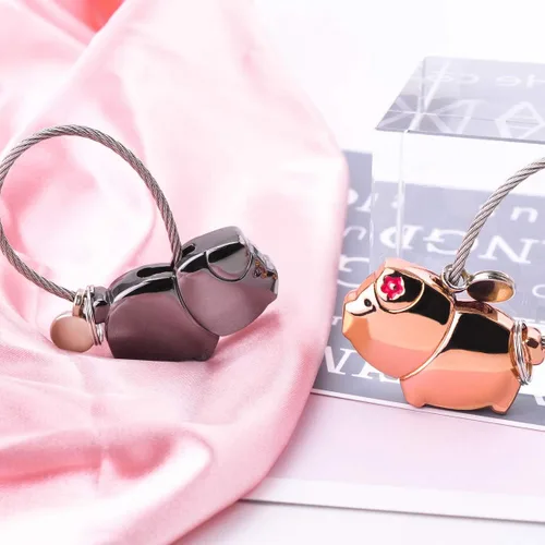 Vista 2 de iSuperb Sweet Kissing - Juego de llaveros de pareja de cerdos, regalo de promesa de amor para él y ella con caja de regalo (negro y oro rosa)