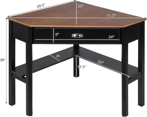 Vista 3 de POWERSTONE Escritorio esquinero para espacio pequeño - Escritorio triangular para computadora con cajón de almacenamiento y estante para oficina