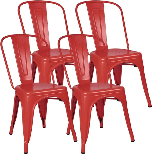 Vista 6 de Furniwell Juego de 4 sillas de comedor de metal para uso en interiores y exteriores, apilables, de metal industrial, para cocina, comedor, bistró