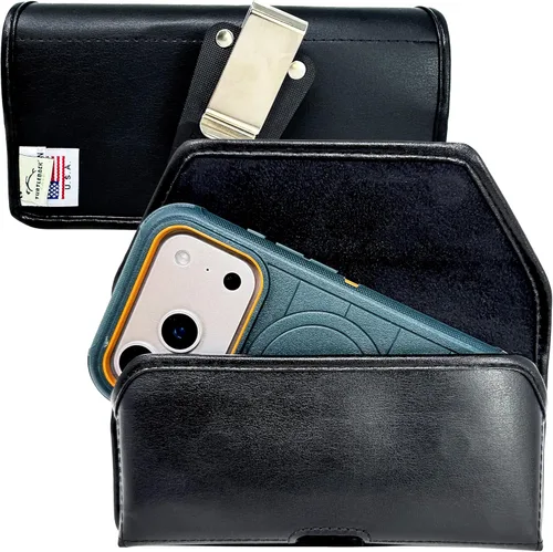Vista 22 de Turtleback Soporte para cinturón para iPhone 17 Pro y 17Air, pequeño se adapta con fundas delgadas MagSafe o TechWave, funda horizontal de cuero
