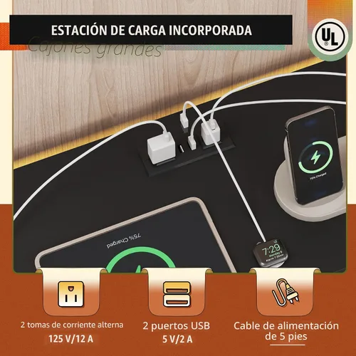 Vista 4 de WLIVE Cómoda de 12 cajones para dormitorio, cómoda negra para TV de 65, 70, 75 pulgadas con luz LED y estación de carga, cómoda ancha con estantes