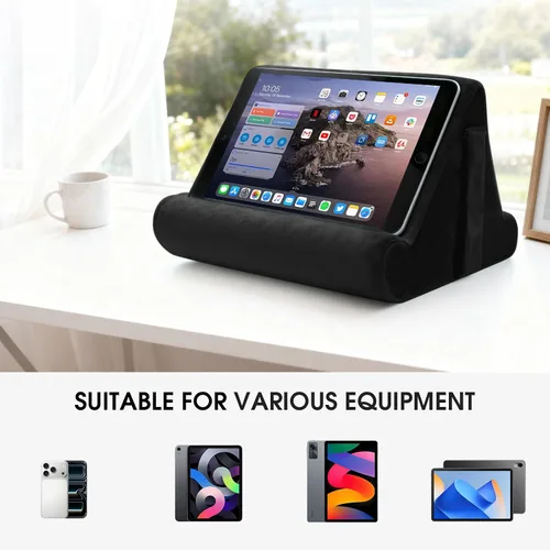 Vista 5 de Soporte universal para cojín para tablet, soporte perezoso multiángulo con bolsillo de red y soporte para teléfono opciones para regazo, rodilla