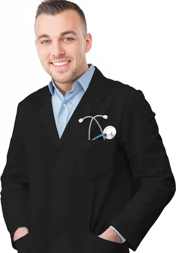 Vista 3 de NY Threads Abrigo de laboratorio profesional para hombres, abrigo médico largo de polialgodón de manga completa