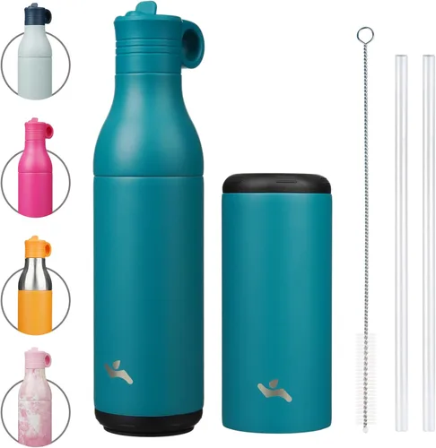 Vista 10 de Konokyo Botella de agua de acero inoxidable de 13 onzas con pajilla, aislada, botella de viaje de metal reutilizable con parte inferior extraíble