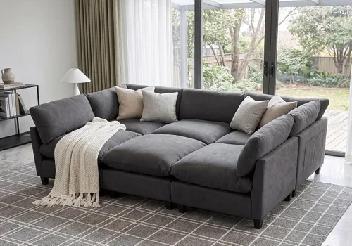 Vista 27 de Iroomy Sofá modular modular de felpilla de gran tamaño, asiento cómodo profundo, sofás de 2 plazas para sala de estar, color beige