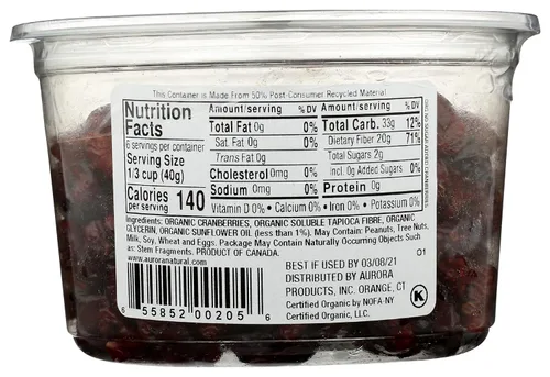 Vista 2 de Aurora Products Arándanos Rojos Secos Orgánicos, 9 OZ