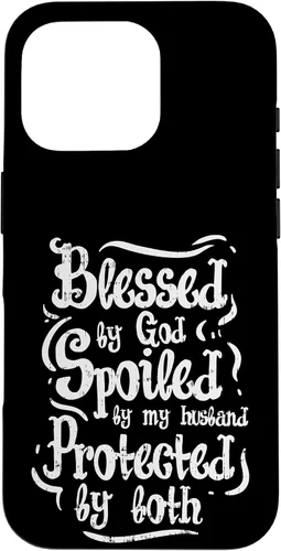 Vista 20 de iPhone 16 Blessed by God Spoiled by My Husband Funny Wife Mom Case