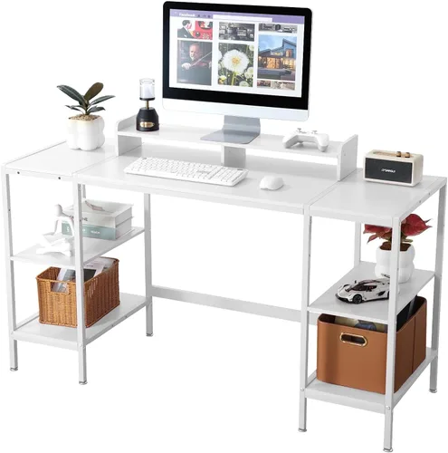 Vista 8 de Escritorio para computadora de 55 pulgadas con estante de almacenamiento - Rosa, ideal para dormitorios, espacios pequeños y oficinas en casa